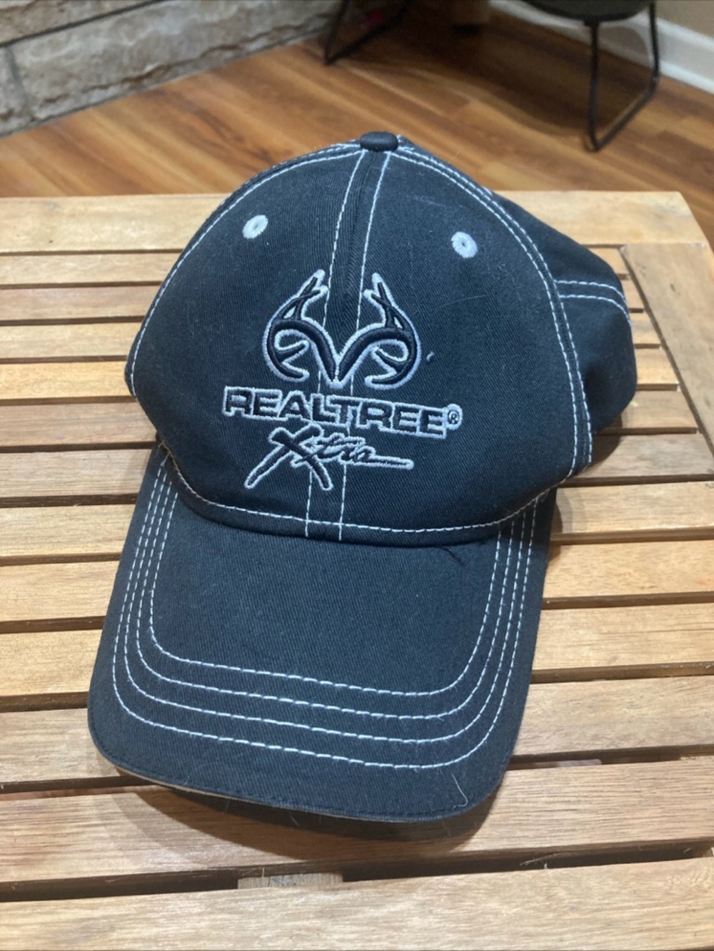 Realtree Xtra Logo Black With White Thread Strapback Hat